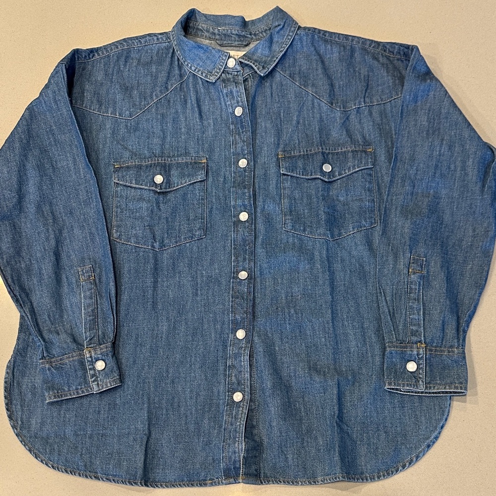 LOFT denim snap‑front shirt